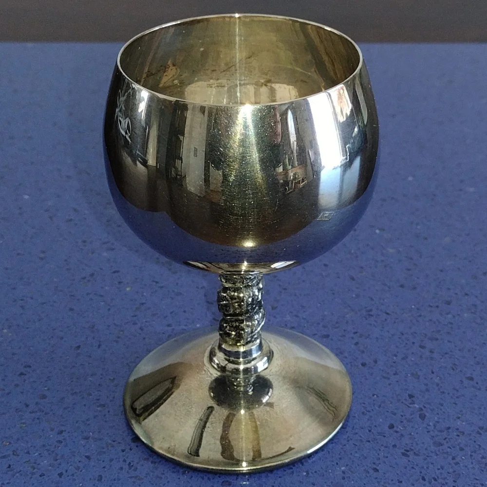 *Silver-Plated Ornate Stem Wine Champagne Goblet 5oz. Spain